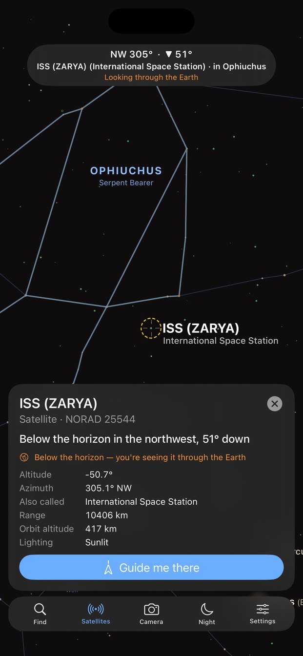 StarGazer Terrestrial showing the International Space Station with its details
